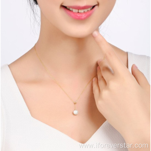 Pearl 18K Solid Gold Necklace Women